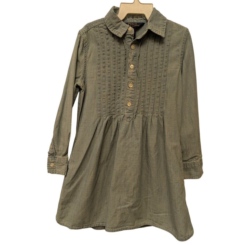 POLO Ralph Lauren Chambray Pintucked Mini Shirt Dress Girls 4/4T Preppy Collared